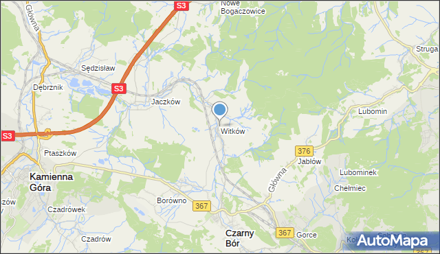 mapa Witków, Witków gmina Czarny Bór na mapie Targeo